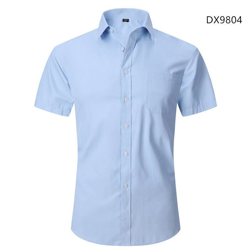 High Quality Non-ironing Men Dress Shirt Summer Short Sleeve New Solid Male Clothing Regular Fit Business Shirts White Blue 8XL