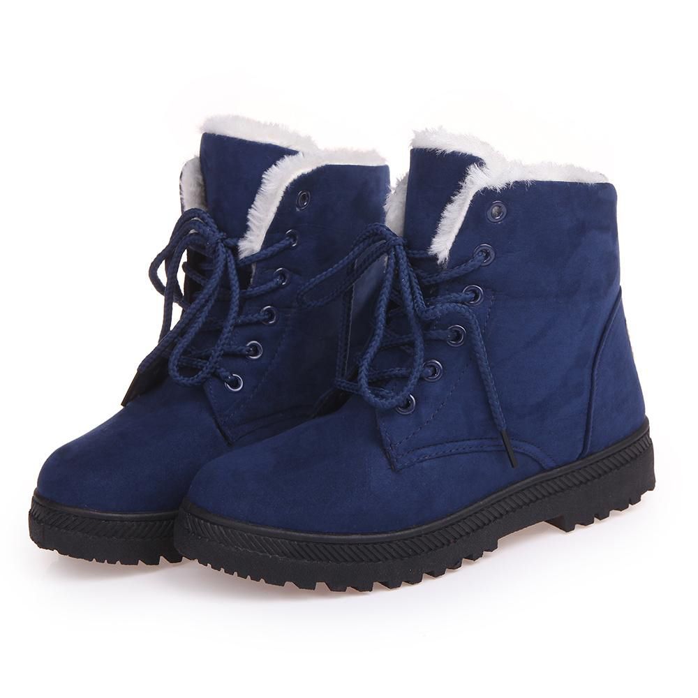 Winter Boots Women Shoes Fashion Solid Flats Women's Sneakers Snow Boots Women Winter Lace-up Casual Ankle Boots Fur Lined Snow Boots Casual Short Boots