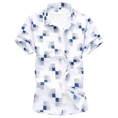 Summer Men Geometric Plaid printed Hawaiian vacation Short sleeve shirts camisa masculina male Brand casual shirt 5XL 6XL 7XL