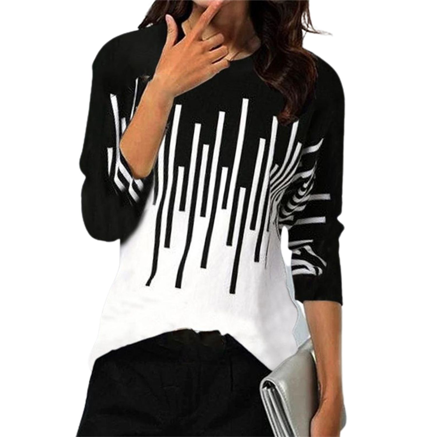 Women Tops Comforle Striped Print Loose Women T-Shirts