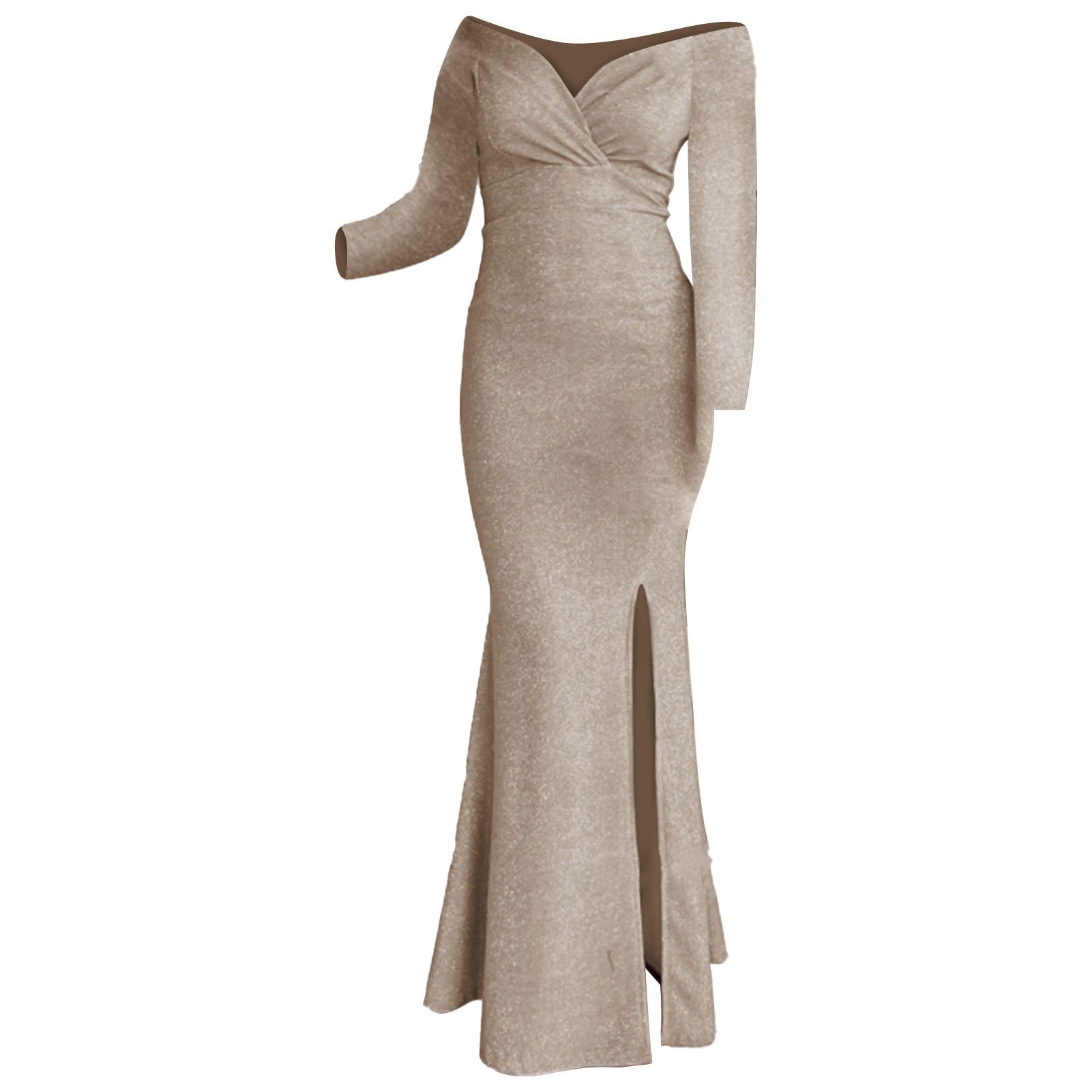 Maxi Dress V Neck Temperament Pure Color Dress