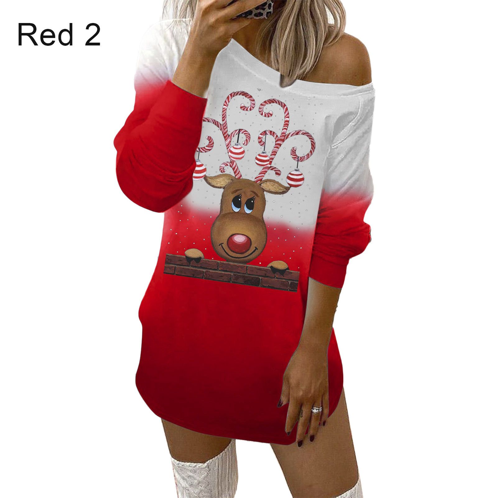 Women Dress Above Knee Contrast Colors Christmas Dress