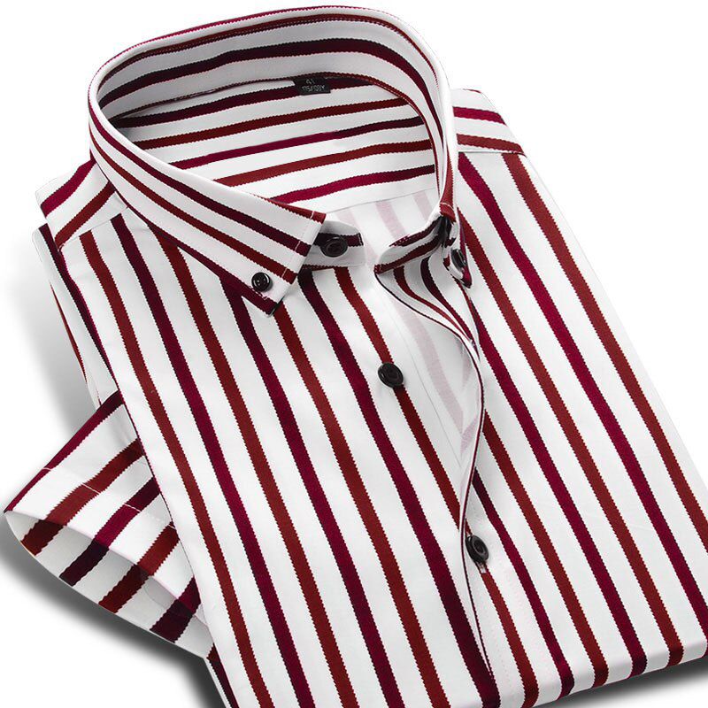 Colorful Stripe Short Sleeve Shirts Summer Hot Men Dress Shirt Button Down Male Business Casual Social Clothing Slim Fit