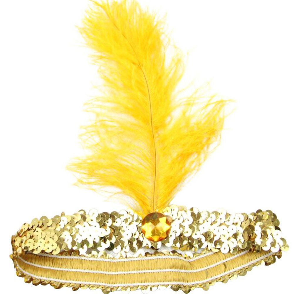 Ladies Ostrich Feather Elastic Sequins Belt Headband Flapper Indian Hairband