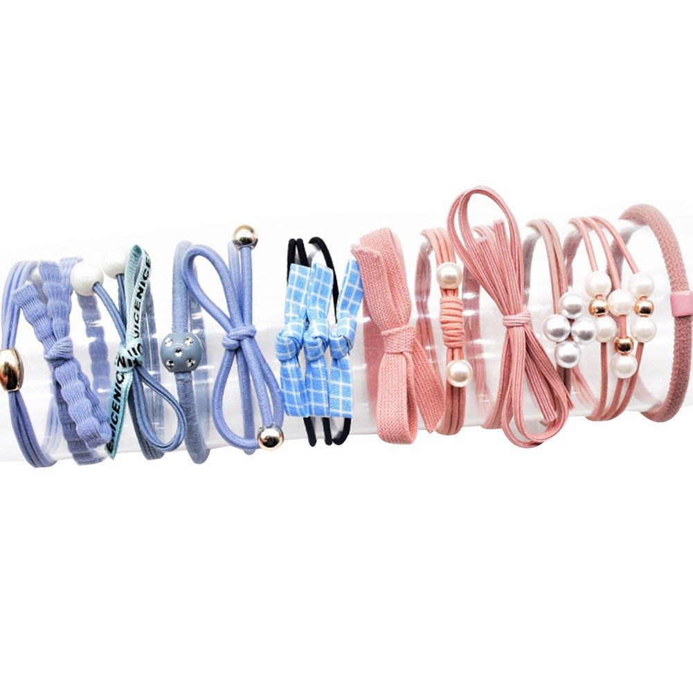 12Pcs Bow Faux Pearl Hair Tie Rope Headband Women Girl Elastic Ponytail Holder