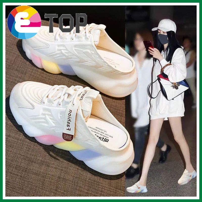 Korea Style Open Heels Slipper Girls Slip Sandal Flat Shoes Women Canvas Shoes Sneakers for Women Teenagers Fashion Slippers  042403