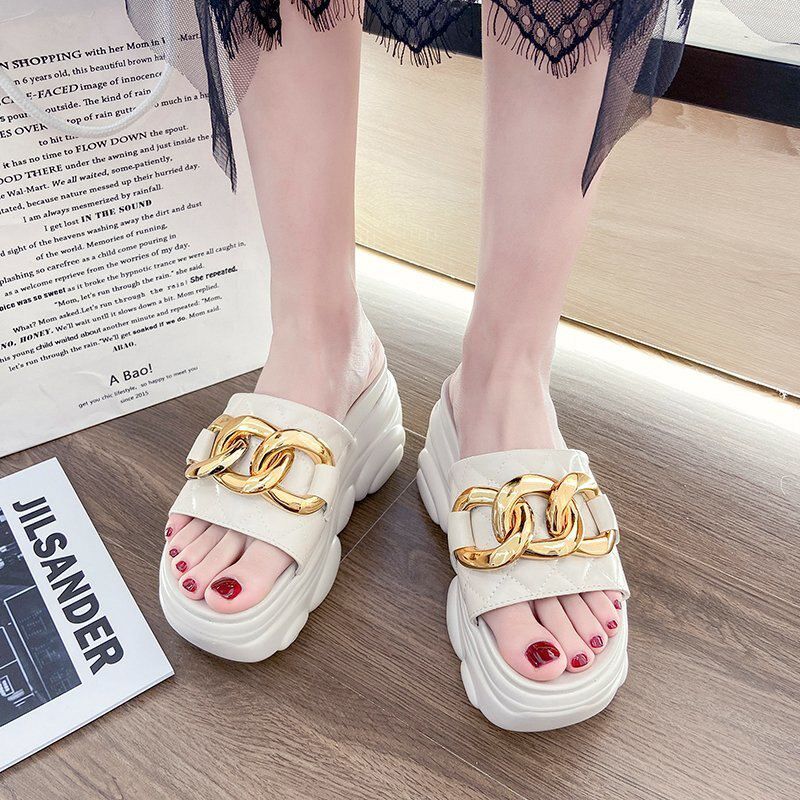 8.5cm/3.5 inch Height Wedge Slippers Female Outer Wear New Platform Sandals Summer Casual Slippers
