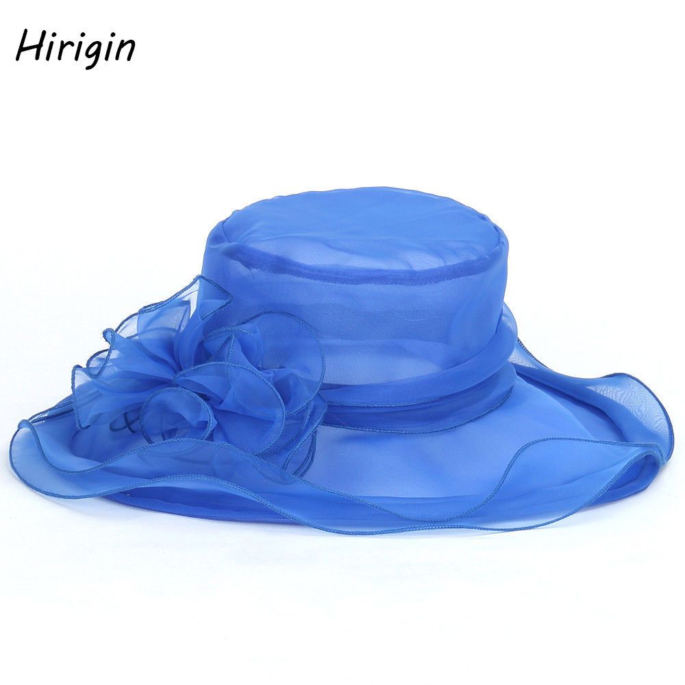 Women Summer Wide Brim Elegant Beach Organza Sun Hat Elegant Floppy Wedding Bohemia Cap Summer Church Kentucky Derby Tea Party
