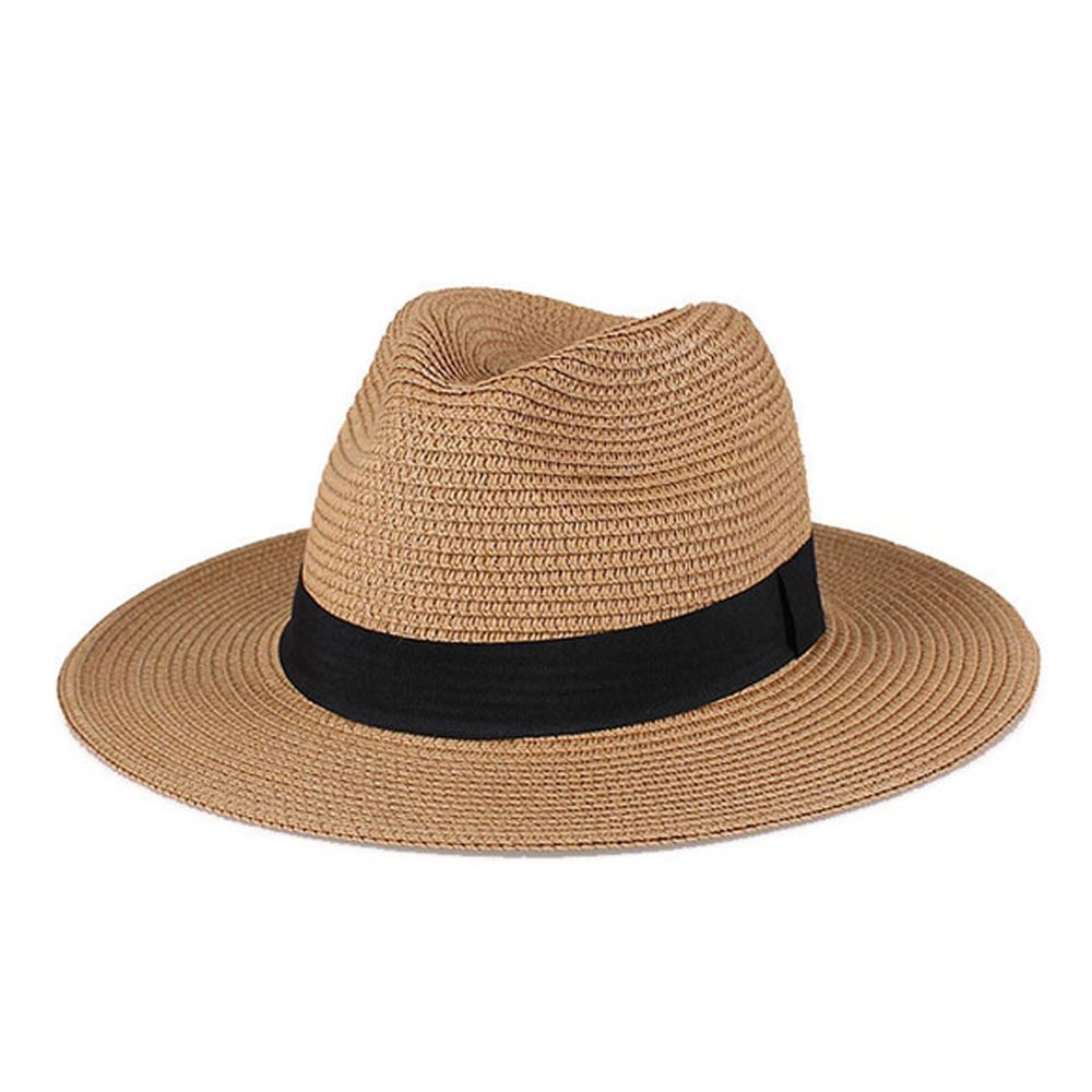 Summer UniSun Hat Casual Vacation Panama Straw Hat Women 56-60CM Wde Brim 7CM Beach Jazz Men Hats Foldable Floppy Fedora Cap