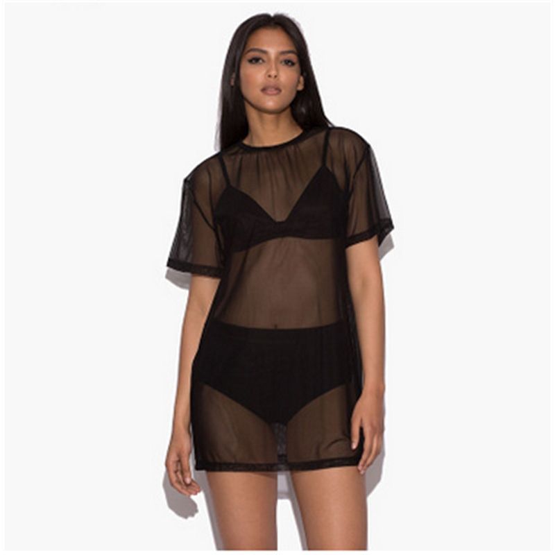 Sexy Summer Women Mesh Mini Dress Female Holiday O Collar Party Ladies Casual Dress Black Lace Dress