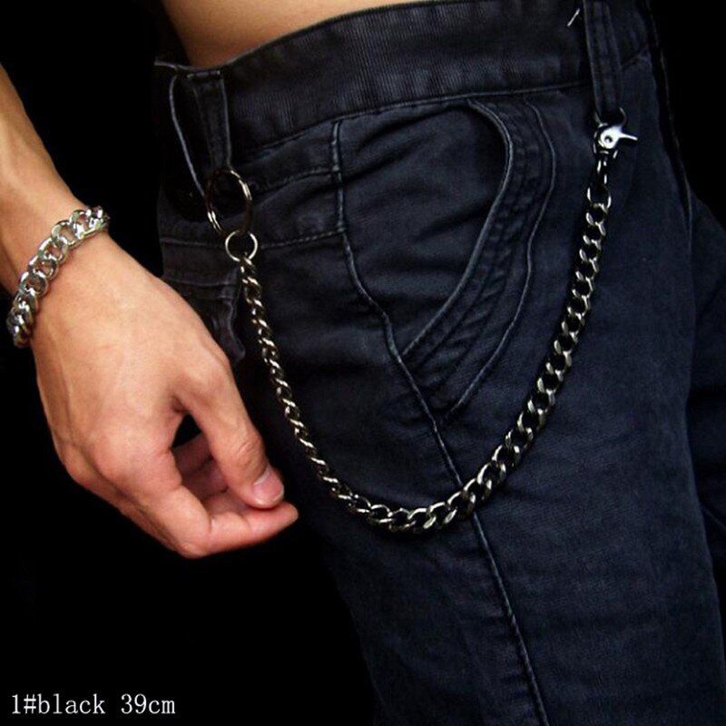 Fashion Punk Hip-hop Trendy Waist Chain Male Pants Chain Hot Men Jeans Silver Metal Clothing Accessories