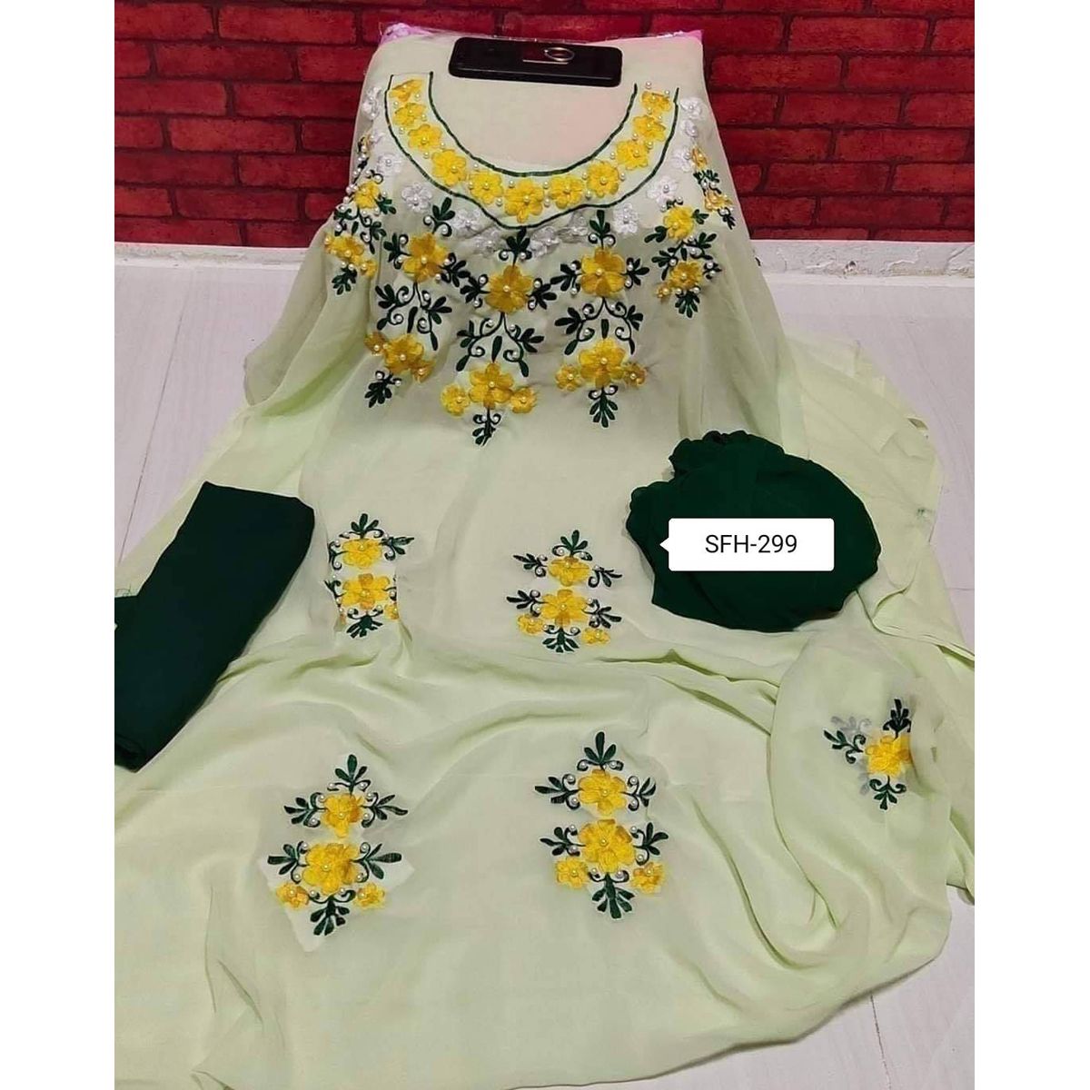 Lemon Colour 3D Indian Excellent Georgette Embroidery and Karchupi Comfortable Salwar Kameez for Women [3 piece]