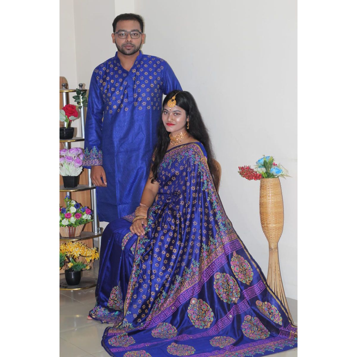 Tangaile Mosline Half Silk Couple Package