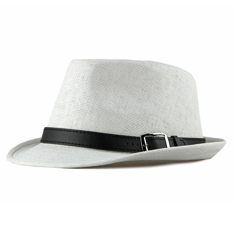 New British Style Gentle Man Summer Linen Breathable Cool Sunshade Jazz Hat Woman Outing Fashion Metal Button Straw Bucket Hats