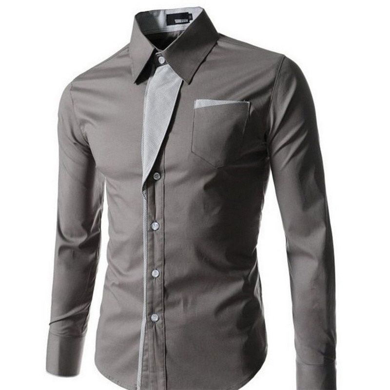 Solid Color Shirts With Pocket For Men Fashion Personality Men's Casual Slim Long-sleeved Shirt Top Blouse L-4XL Oversized