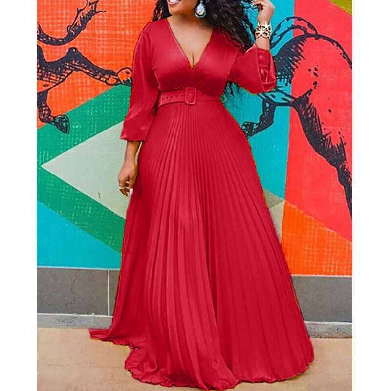 Birthday Maxi Dresses for Women Party Pleated Dress Long Sleeve High Waist Elegant Chiffon Vintage Dress Dropshipping