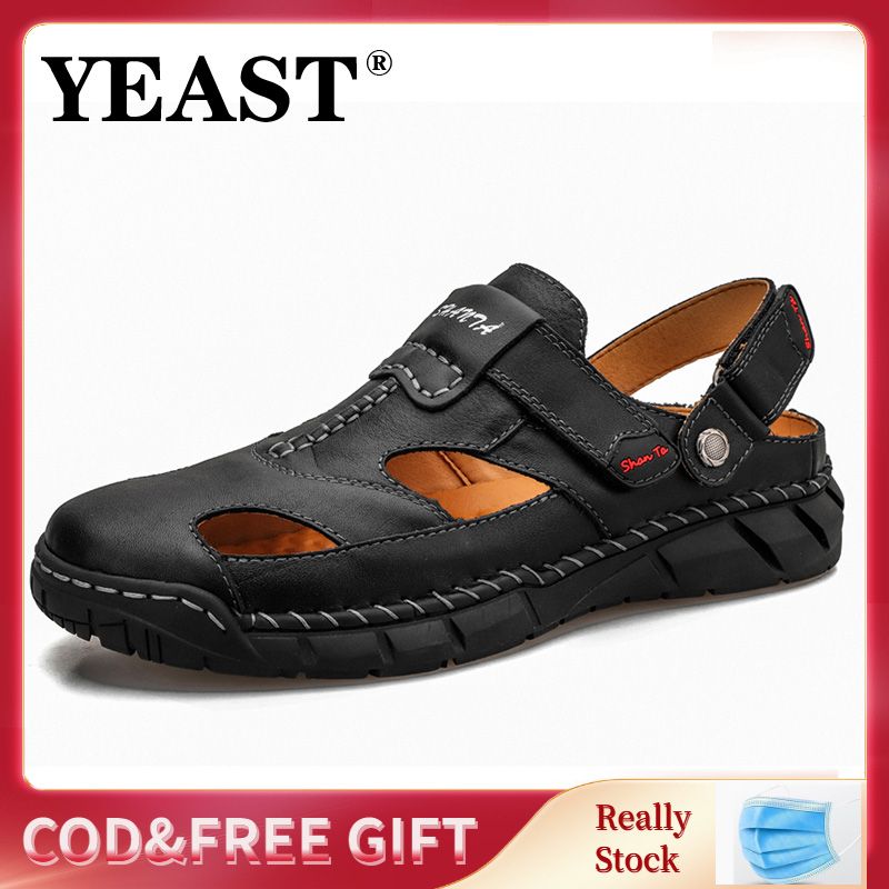 Mens Sandals Summer Leather Male Beach Sandals Soft Comfortable Male Outdoor Beach Slippers Slip-ON Man Sandals Water Trekking Sandals Big Size