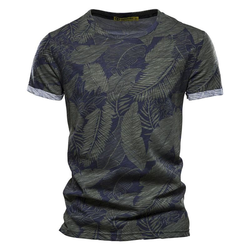 AIOPESON New Summer Leaf Printed T Shirts Men O-neck 100% Cotton Short-sleeved Men's T-Shirt Summer Male Tops Tee Shirts