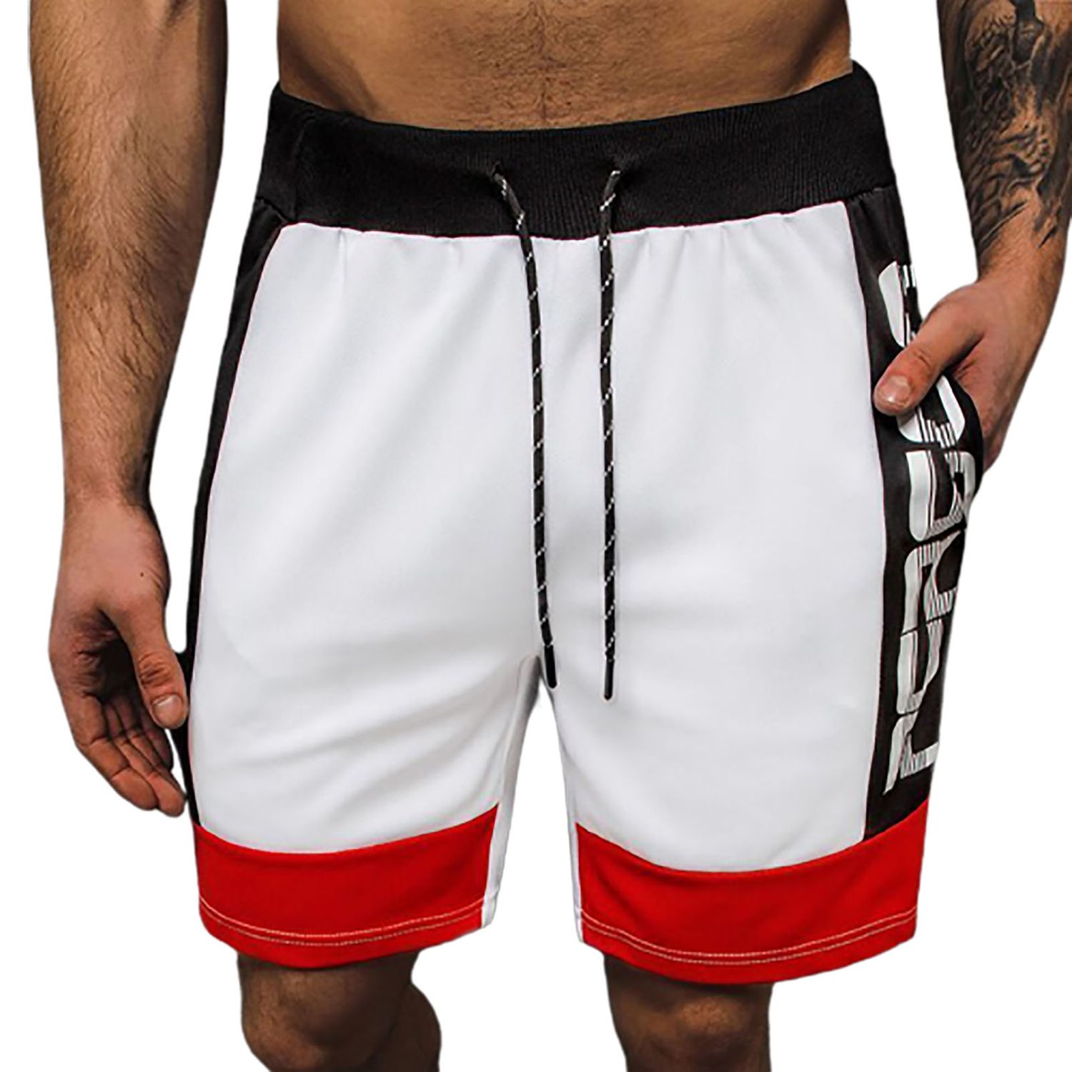 Sports Shorts Letters Print Drawstring Men Color Block Mid Rise Shorts for Sports