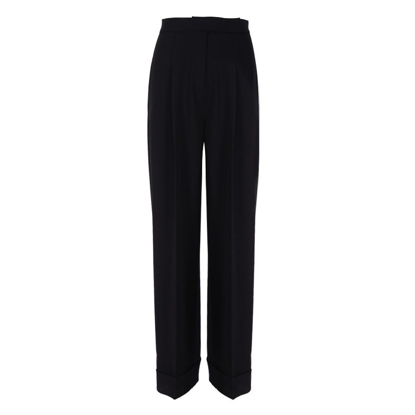 Black Pleated Palazzo Pants Women High Waist Casual Summer Trousers Work Wear Floor-Length Loose Office Ladies Pants