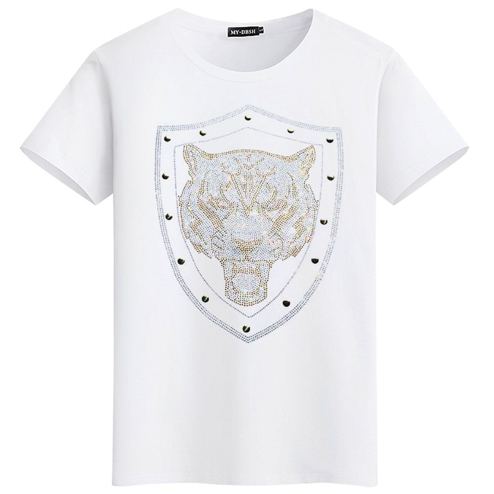 England Style Fancy Tshirt Short Sleeve T-shirt Eagle Design Bottom T Shirts Print Summer Rhinestone Men's Fashion Solid MYDBSH