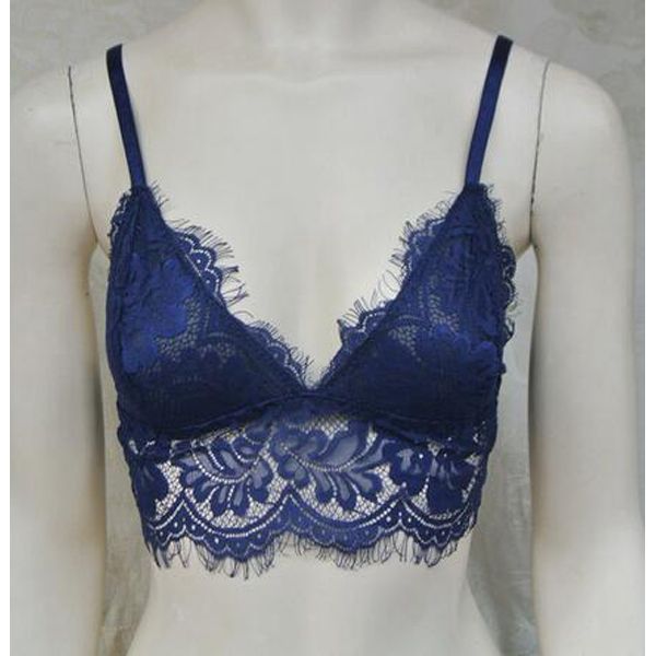 Lace Long Line Bralette Sheer Mesh Wireless Cups Bra Triangle Unlined Bralet Fashion Crop Top