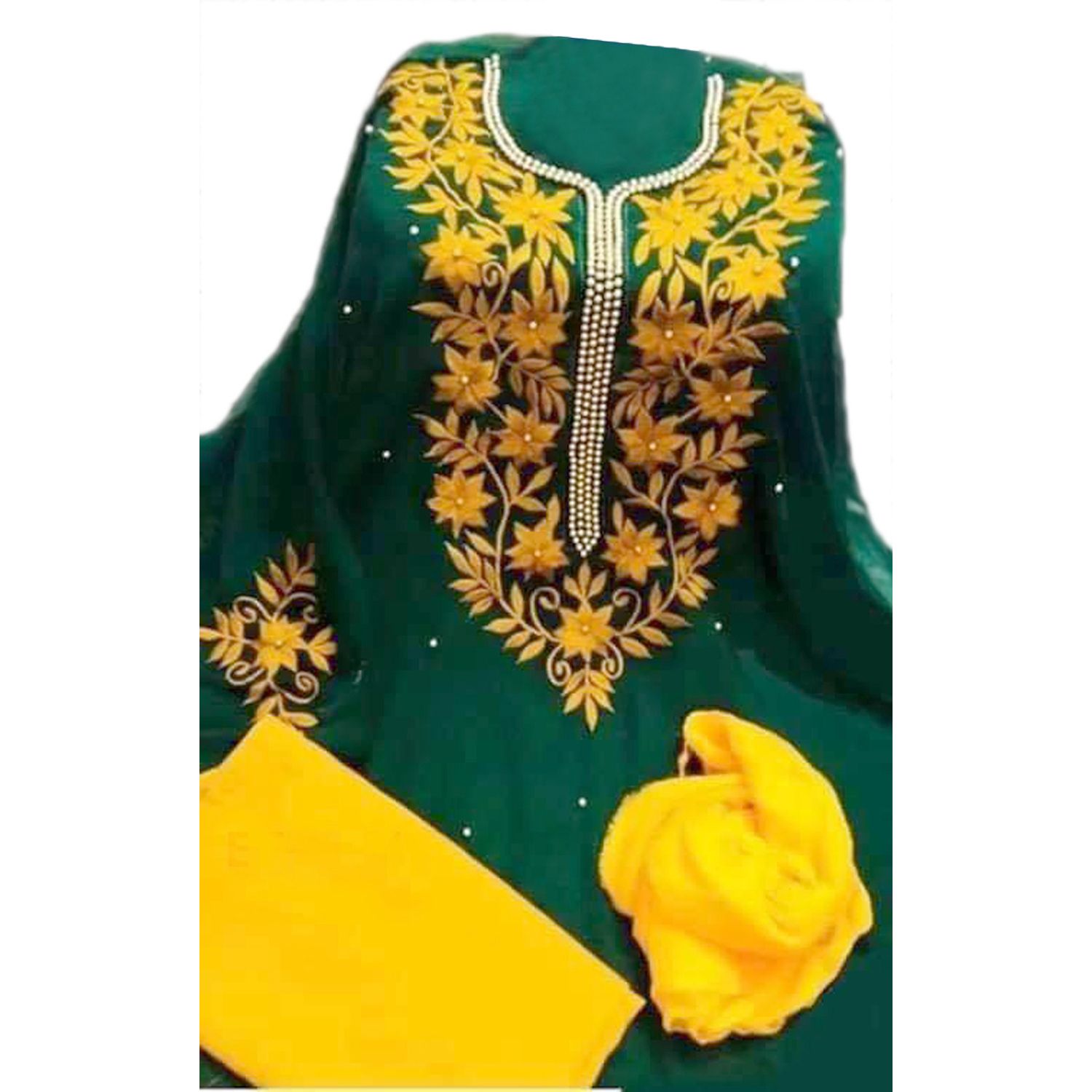 Green Colour Unstitched Georgette Excellent Embroidery Work, Fashionable, Stylish and Comfortable, Salwar Kameez  For Women (3 Piece)