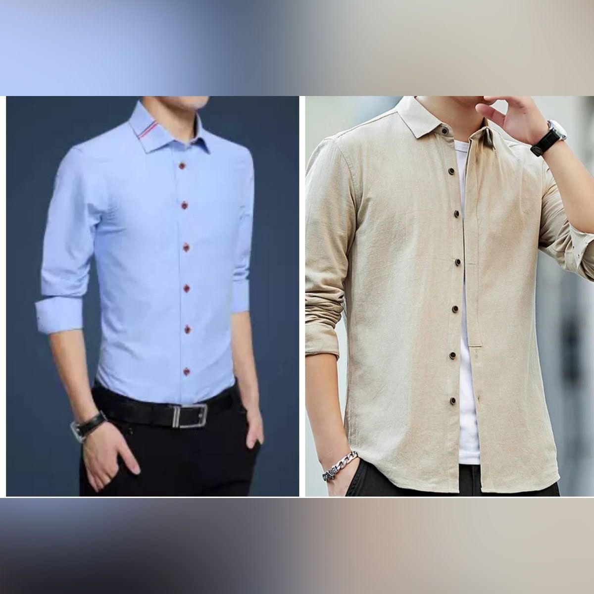 Sky Blue & Biscuit Colour Combo Long Sleeve Casual Shirt