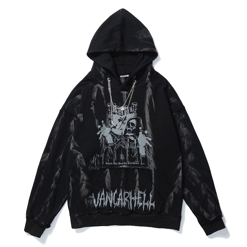 Aolamegs Men  Hop Hoodie Sweatshirt Gothic Horror Skull Print Punk Chain High Street ster Baggy Hooded Pullover Streetwear