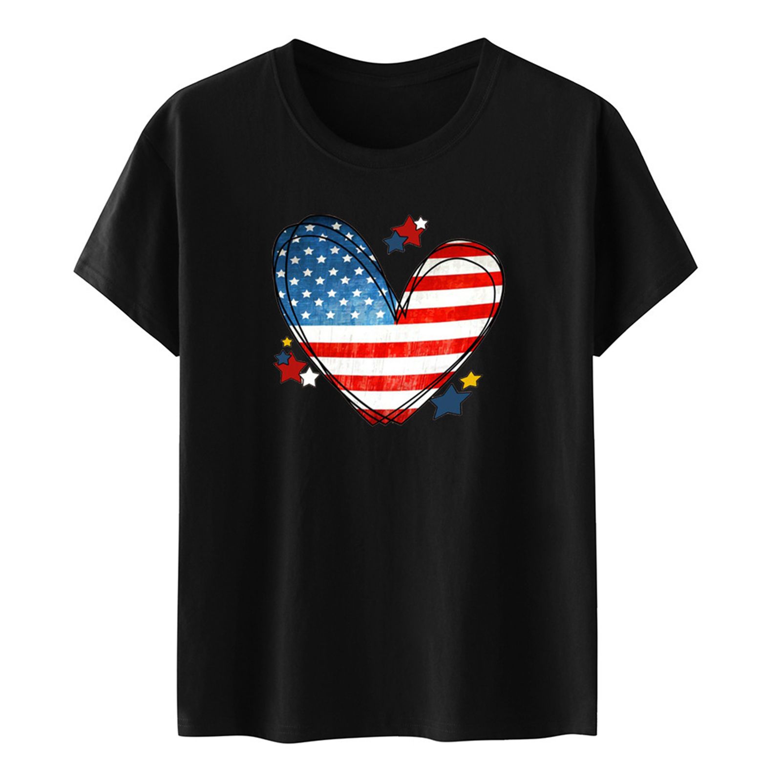 Uni Tee Top Smooth Short Sleeve Heart Flag Uni Pullover