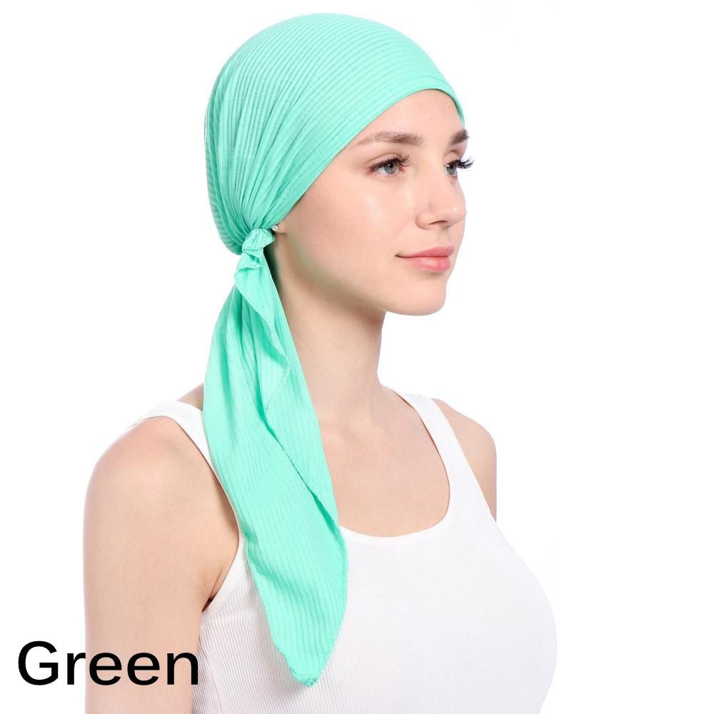 【BestGO】1pc Hat Women Turban  Ruffle Cancer Chemo Cap Beanie Headwear Hat Head Scarf