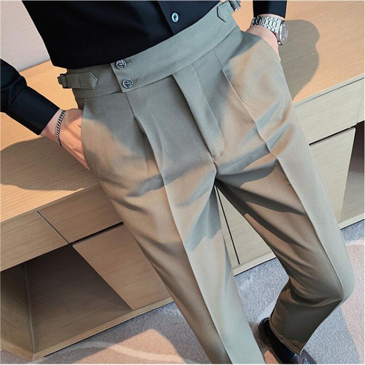 2021 High Quality Business Casual Draped High-waist Trousers Men Solid Color Formal Pants Male Formal Office Social Suit Pants