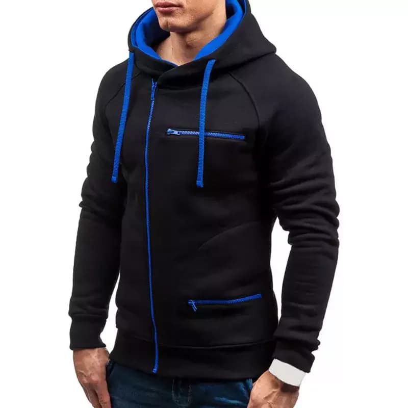 Black Cotton Zeeper Hoodie For Man