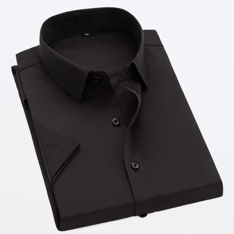 Summer Cool Breathable Mens Shirts Korea Fashion Button Down Slim Fit Short Sleeve Cotton White Black Pink Shirts