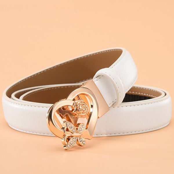 Luxury Design Women Leather Belt Metal Automatic Buckle Waistband Fashion Women Dress Jeans Belts 2.4cm