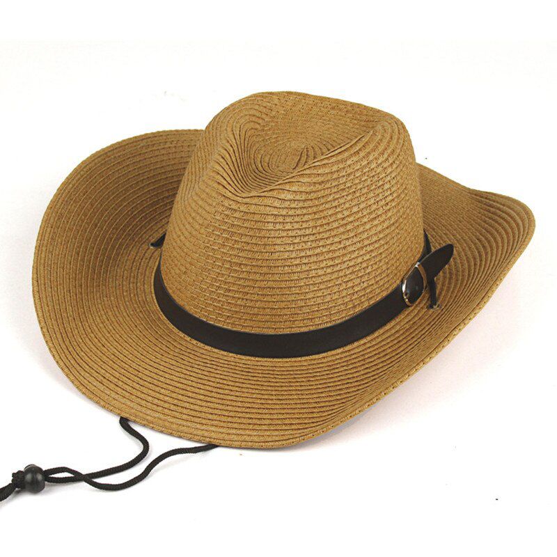 BomHCS Summer Women Men Cowboys Straw Hat Beach Wide Brim Sun