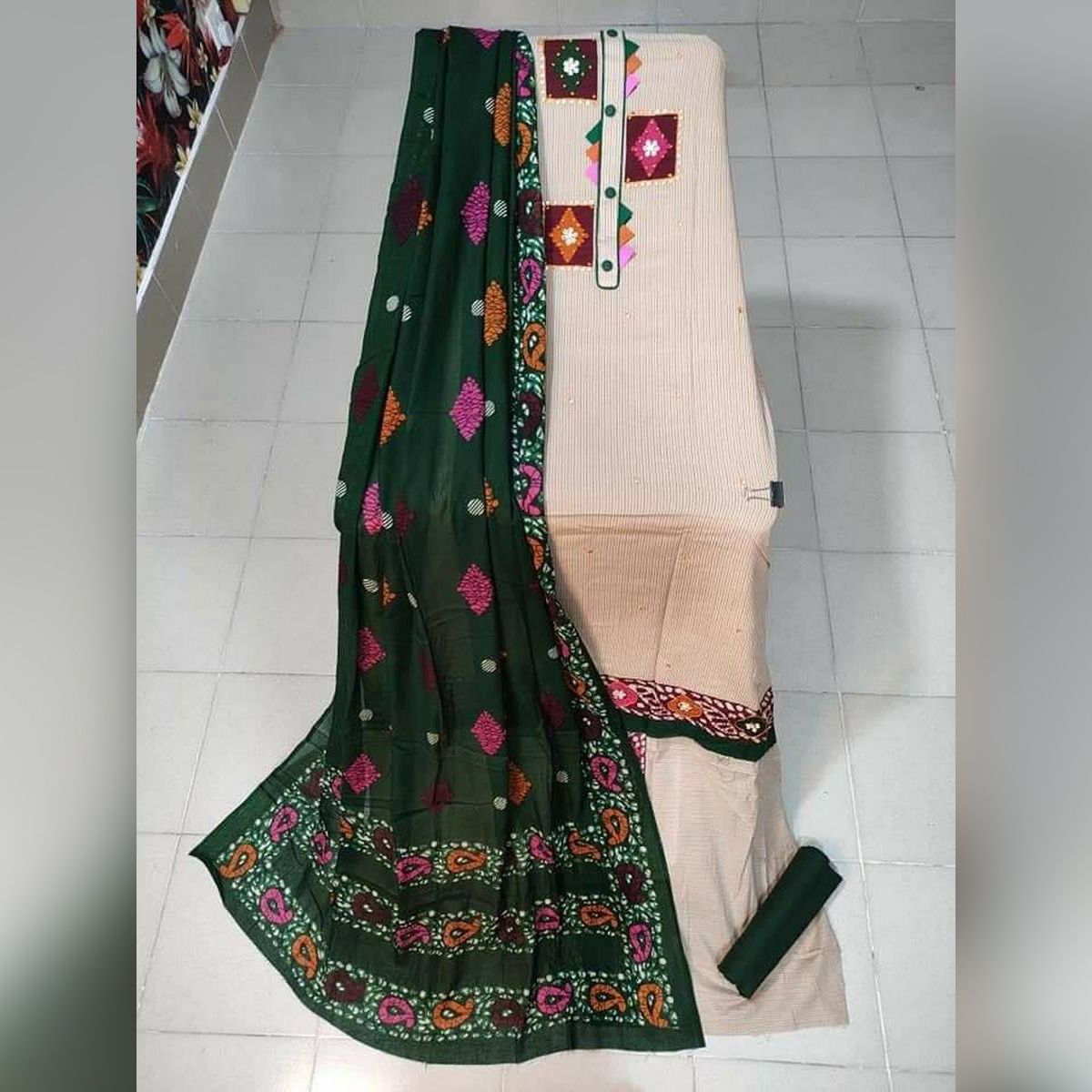 Skin Print Work Unstitched Cotton Three Piece 3 Piece For Women Ladies Collection Shalwar Kameez