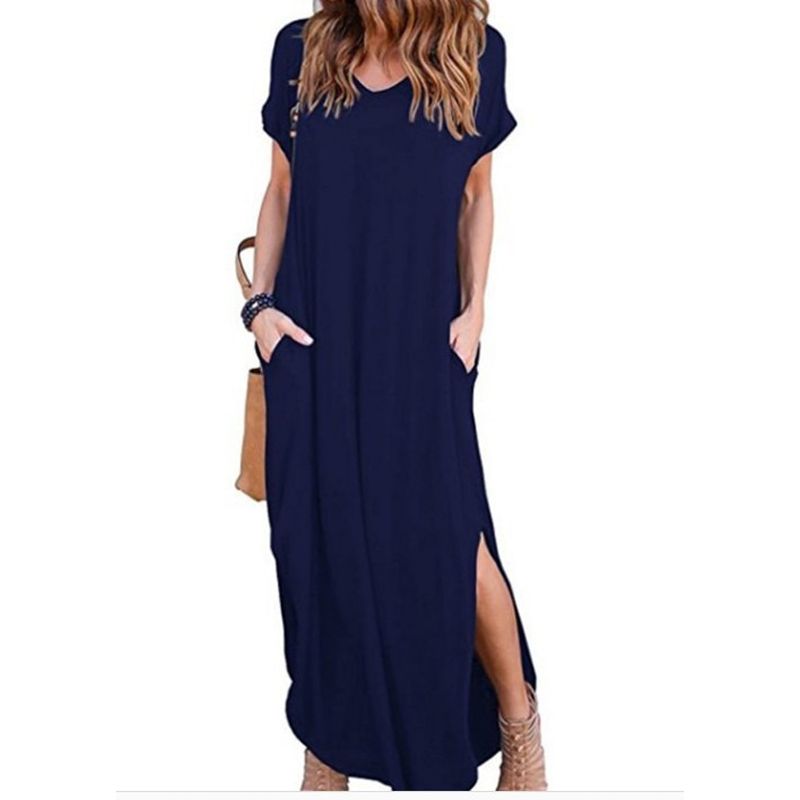 Plus Size 5XL Sexy Women Dress Summer 2020 Solid Casual Short Sleeve Maxi Dress For Women Long Dress  Lady Dresses