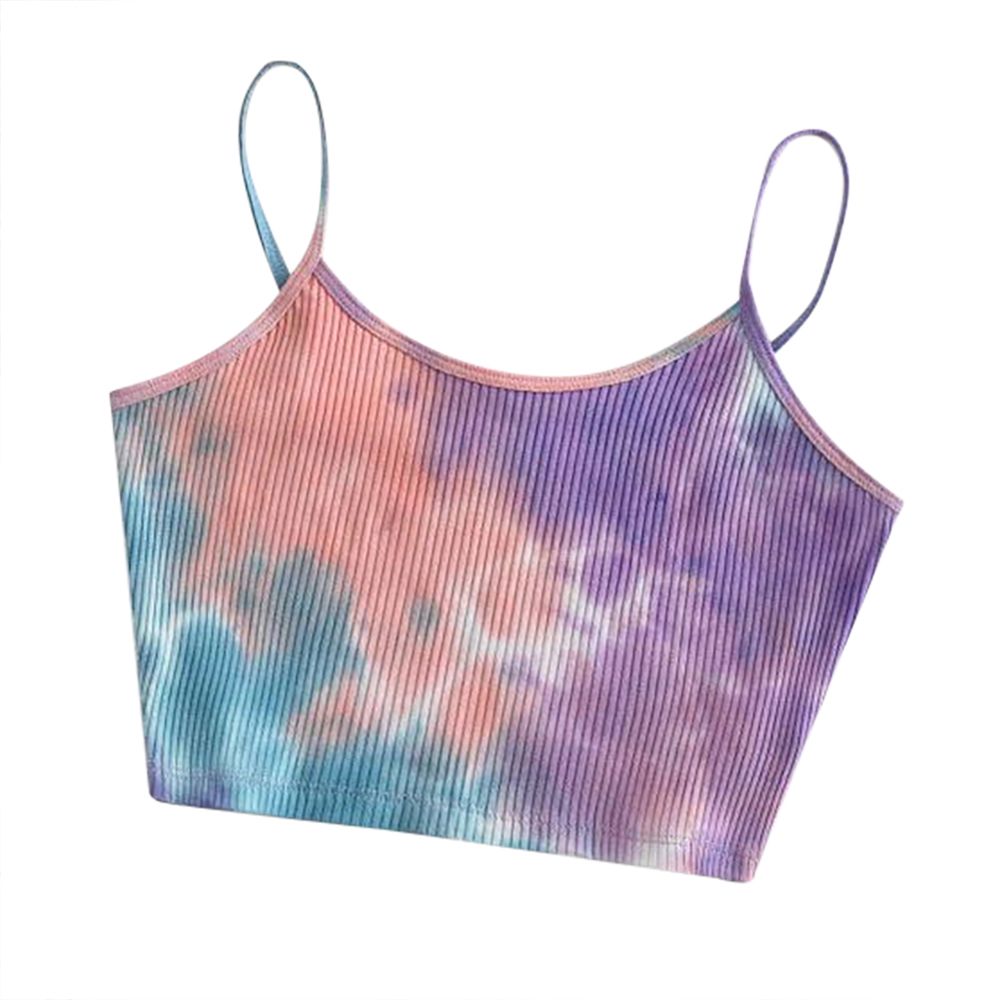 Women Fashion Tie-dye Print Tank Top Vest Top Summer Sleeveless Crop Top for Ladies