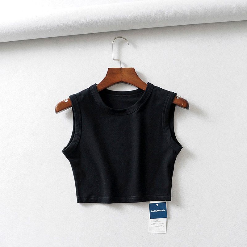 Women Summer Crop Tops Sleevss O-neck Short Cotton knitted bar female