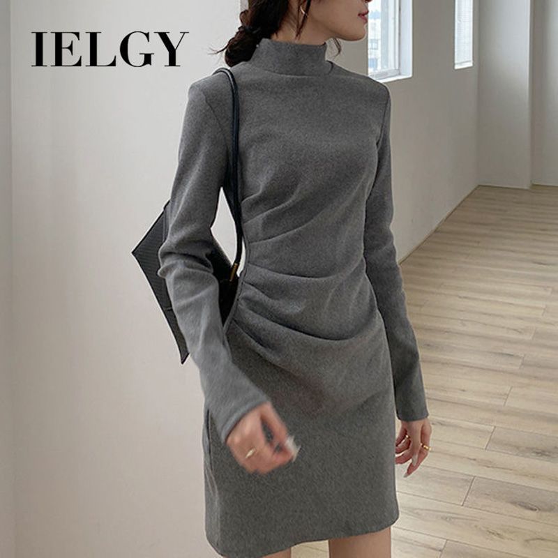 IELGY high-neck bottoming bag hip dress female temperament slim waist slimming short skirt