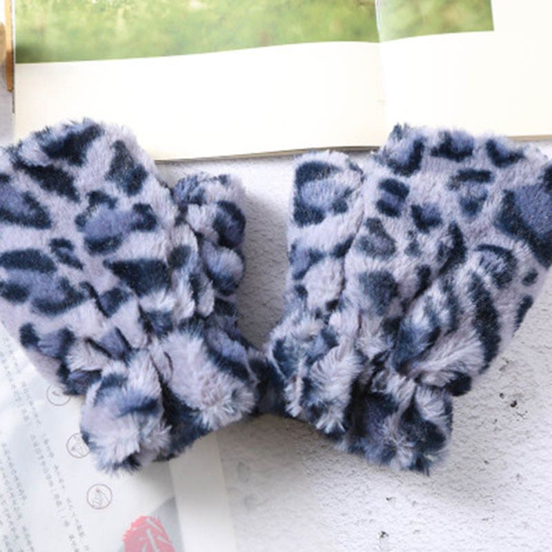 Fashion ladies leopard print plush touch screen gloves girls plus velvet thickening stuhalf finger gloves E68