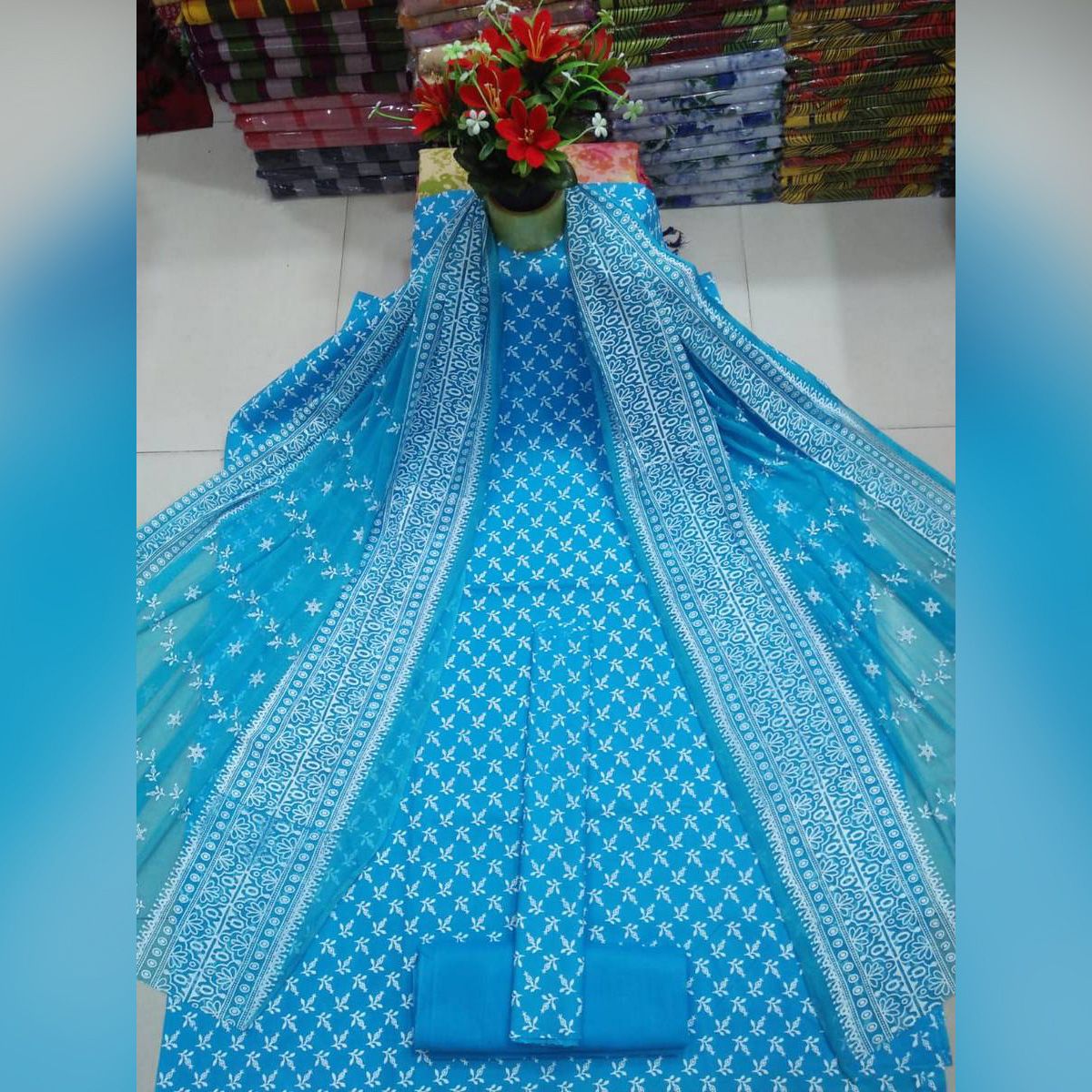 মহিলাদের জন্য অ্যামবুস স্কিন প্রিন্ট স্টাইলিশ সুতির থ্রি পিস সালোয়ার কামিজ জমকালো জর্জেট দুপাট্টা পার্টির পোশাক {3 পিস}