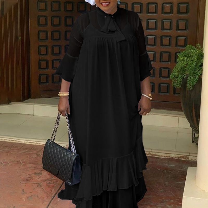 Women Solid Sleeveless Dress VONDA  Ladies Neck Flare Sleeve Pleated Ruffled Long Maxi Sundress 2021 Bohemian Party Vestidos