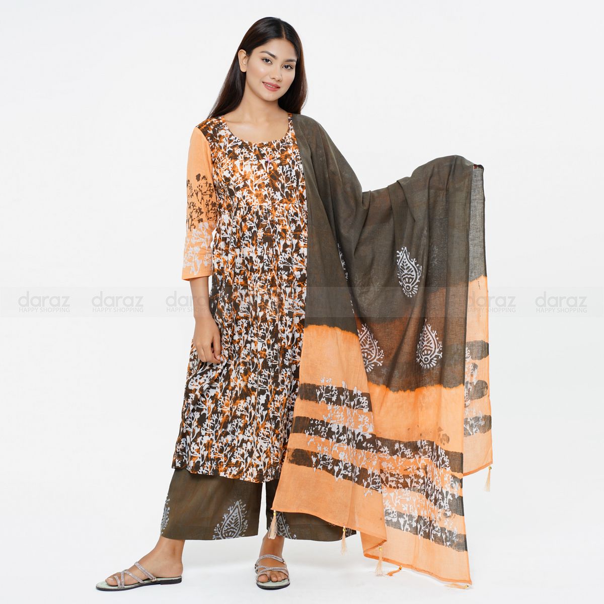 Beautiful Pure Cotton Batik Unstitched Three Piece Shalwar Kameez and Beautiful design Orna