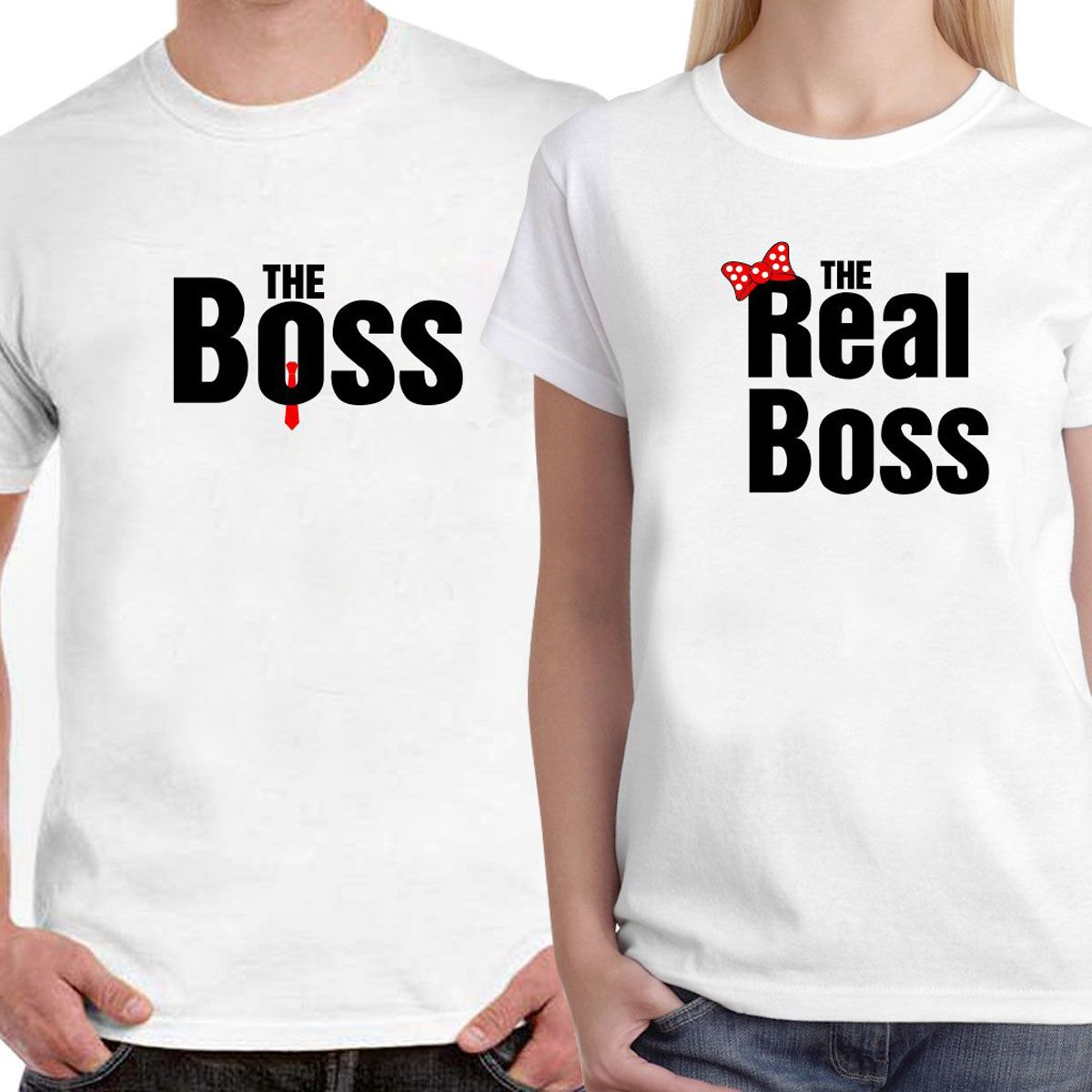 The Boss and Real Boss Printed Unisex Couple T-Shirt Casual Wear Yellow Color Tshirt with  Regular Fit Tshirt for Men & Women