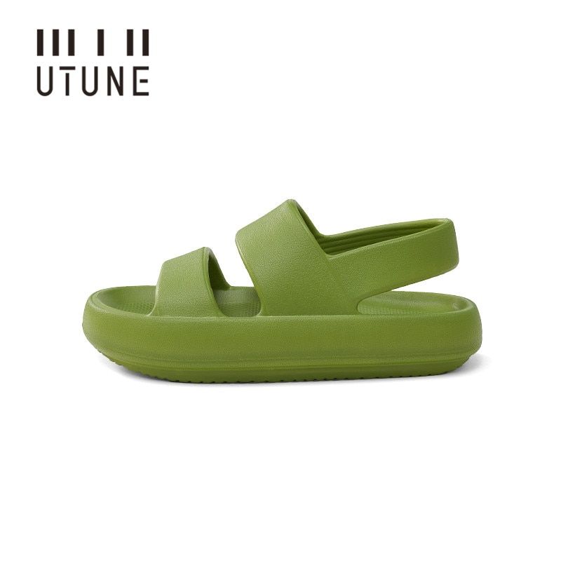 UTUNE Men's Sandals Summer Platform Shoes Women Beach Outside EVA Slippers Man Soft Thick Sole Non-slip Indoor Slides Cool Black