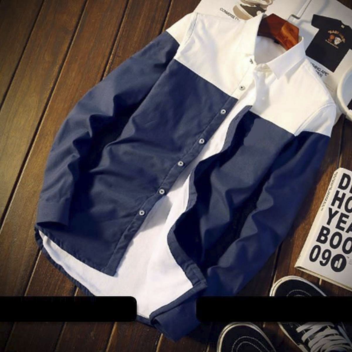 Blue Cotton Long Sleeve Shirt for Men