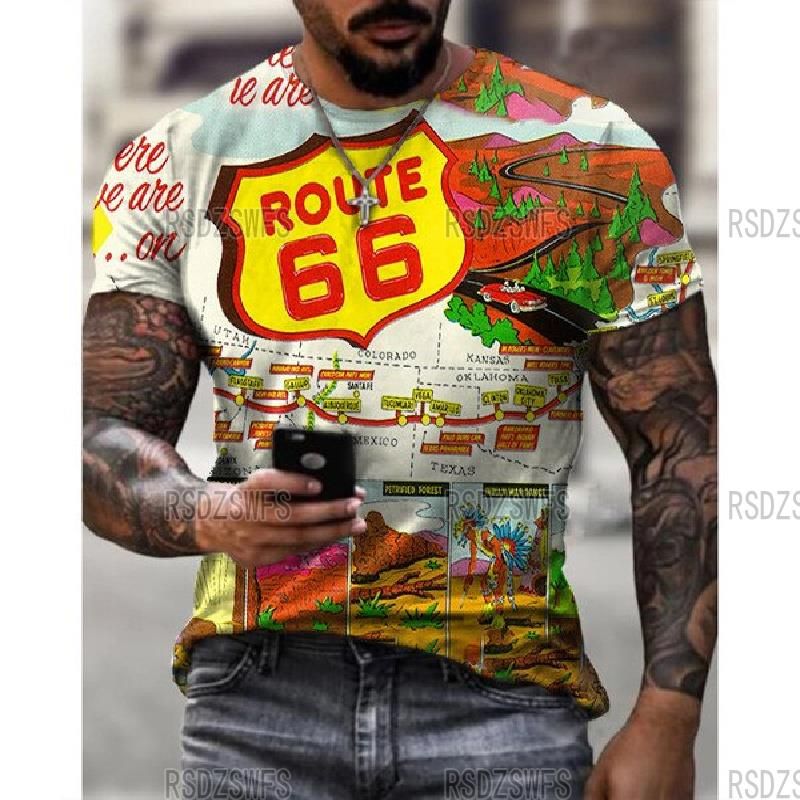 Summer Mens T Shirts Oversized Loose Clothes Vintage Short Sleeve Fashion 66 Letters Printed O Collared Tshirts For Men