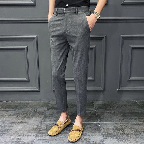 2021 new nine cent suit pants straight leg men slim summer  pure color Korean fashion business casual pants size 28-36